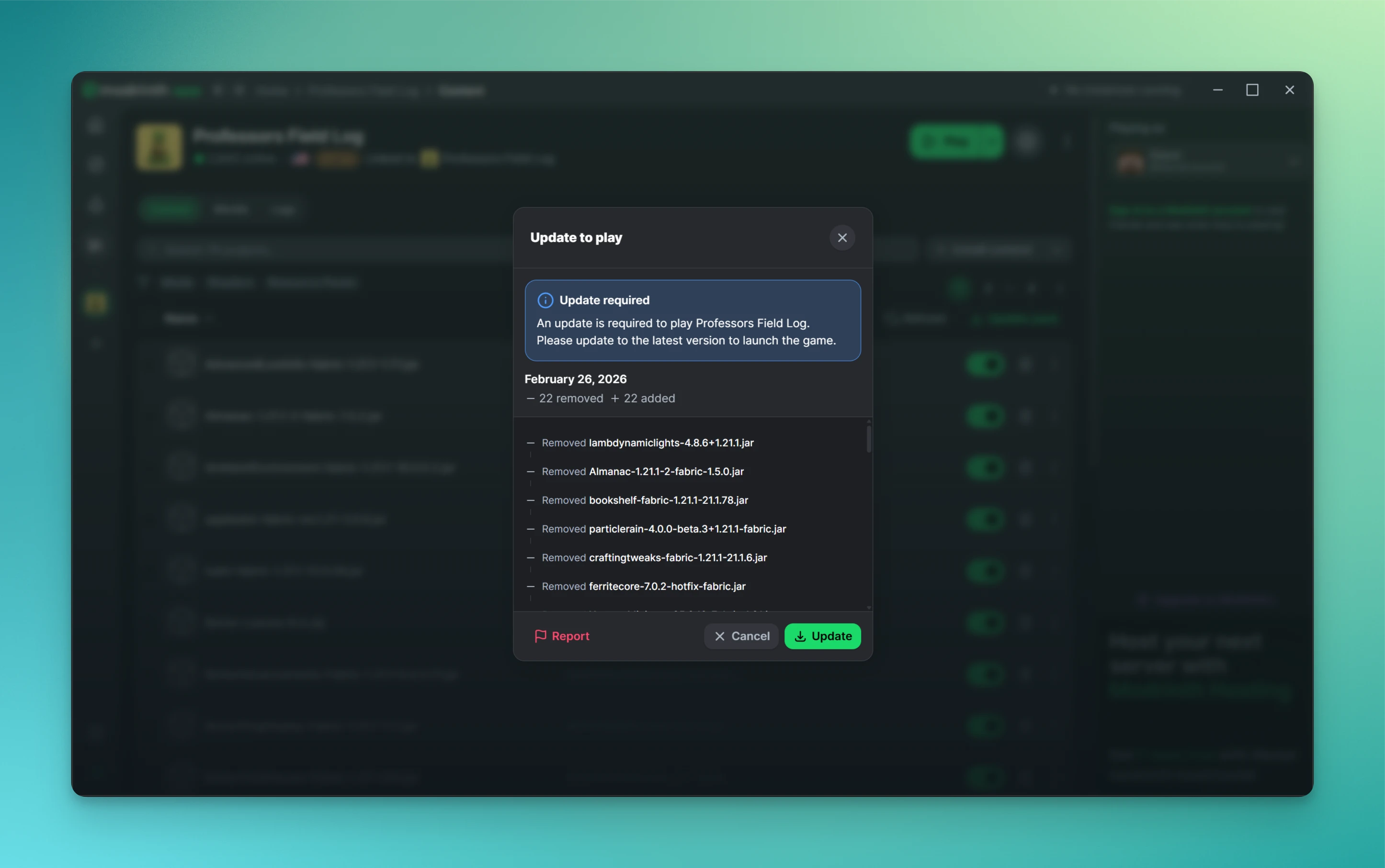 Update available modal
